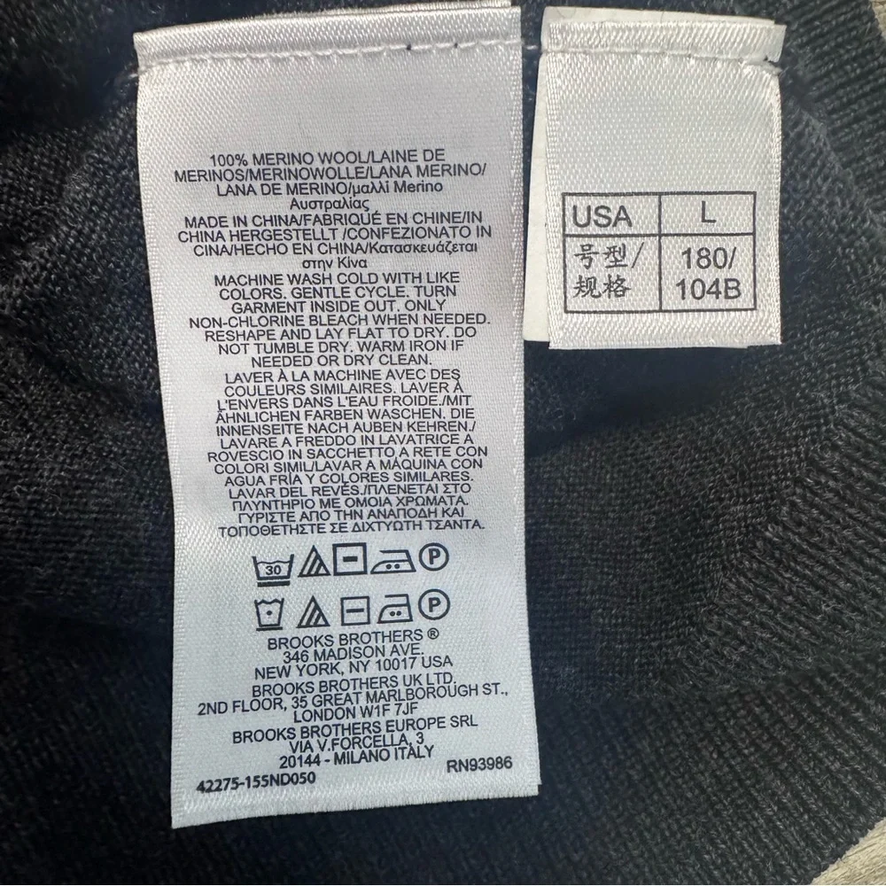 Brooks Brothers 100% Merino Wool Pullover Sweater Vest Charcoal Gray Mens Sz. L